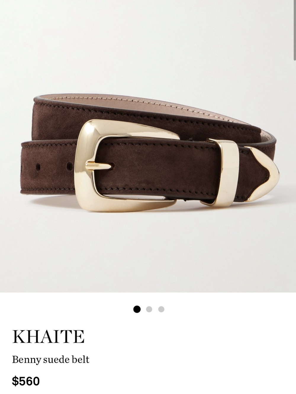 KHAITE Suede Leather Women's Belt with Gold Buckle - Dark Brown